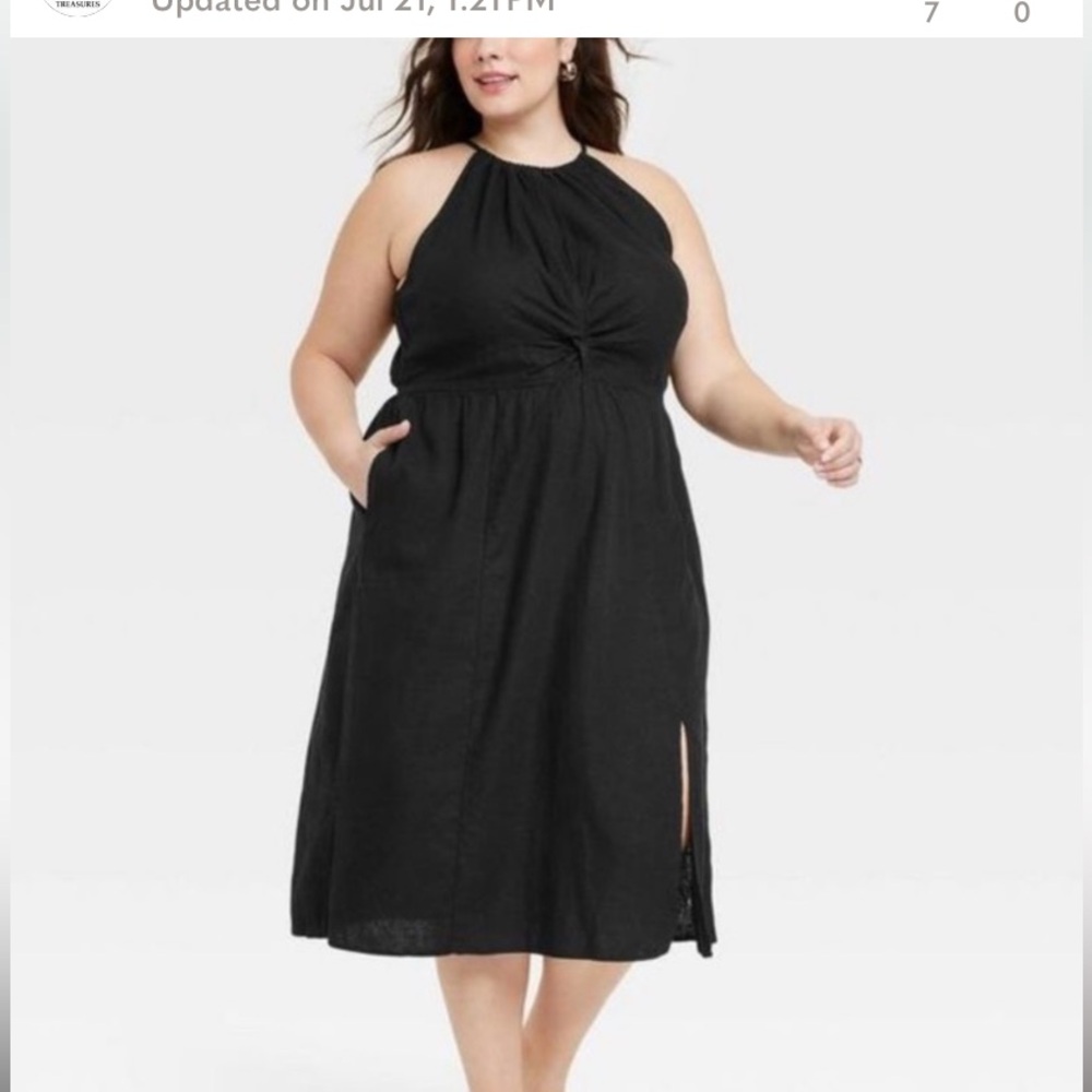 Ava & Viv Size 3X Dress Black High Neck Sleeveless Keyhole Back with Tie Slit